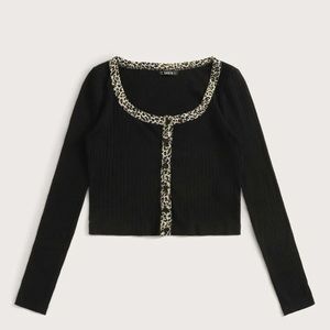 Leopard trim rib knit crop top size 4XL